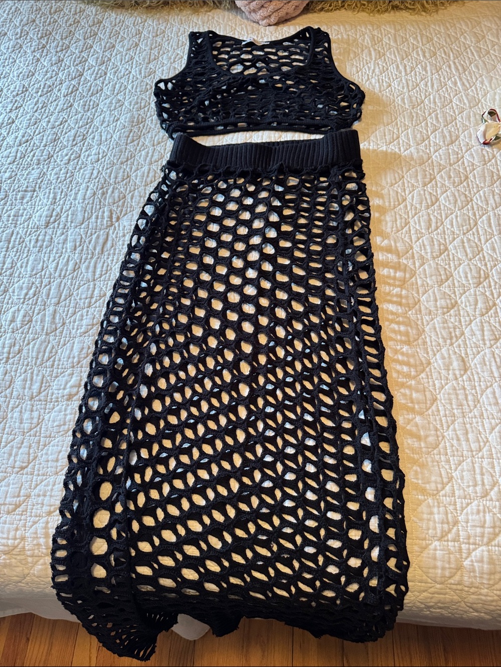 Zara Black Crochet Two-Piece Swim Coverup Set